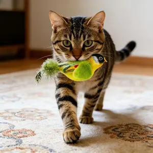 Pack of 2 (Songbird with Lanyard) Interactive Simulation Cat Toy, mimics the shape of prey, suitable for indoor play. It is especially ideal for kittens, adult cats and all cat breeds, and can stimulate cats' innate hunting instinct.