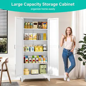 75" Tall Pantry Cabinet,Farmhouse Kitchen Pantry Storage Cabinets with 2 Doors and 5 Shelves,White Metal Storage Cabinet,Large Cupboard for Home,Kitchen,Dining/Living Room