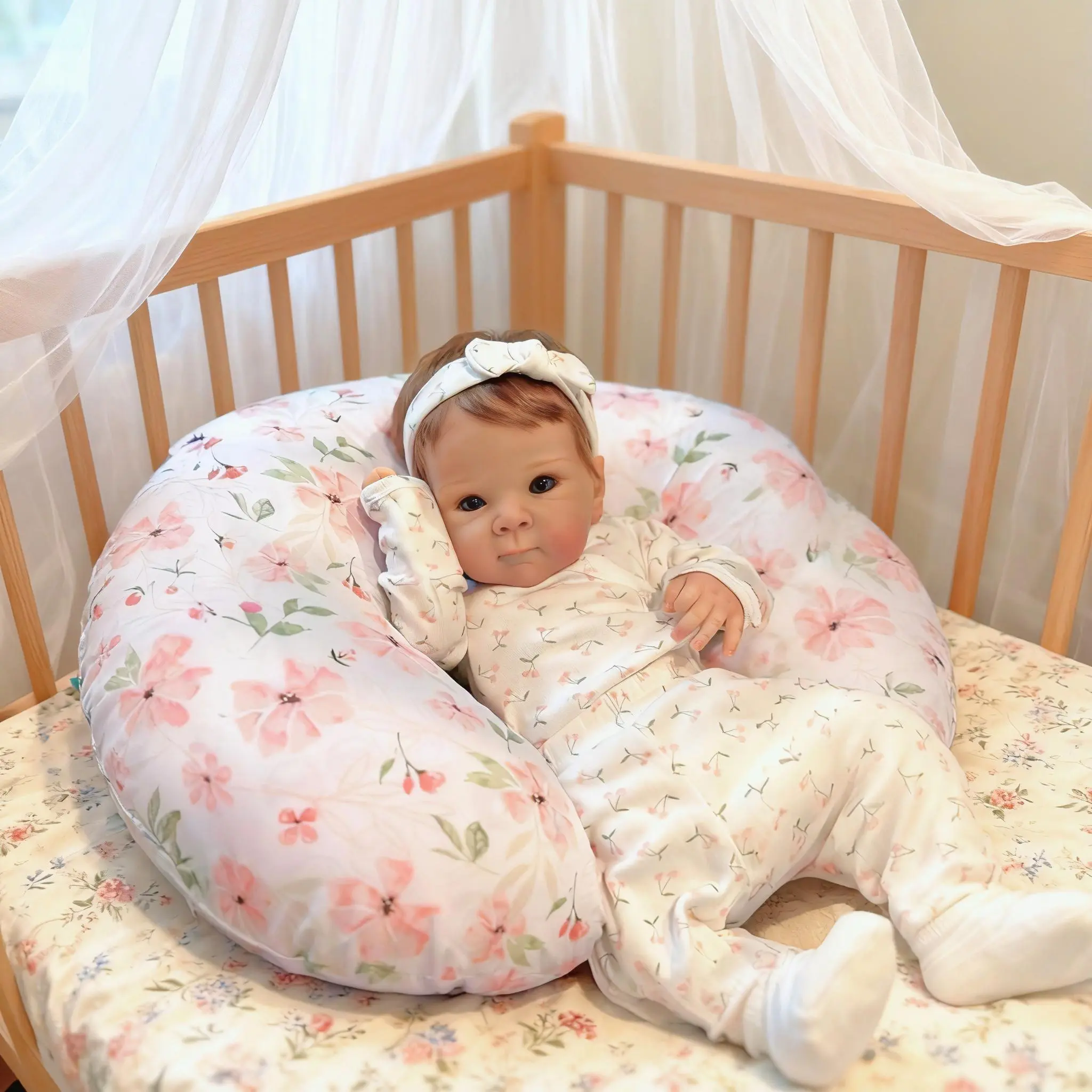 18 in Lifelike Newborn Baby Doll, Neutral Appearance Soft Doll with Hand-Rooted Brown Hair, Cherry Print Outfit, Soft Cloth Body, Vinyl Limbs, Full Accessories Included (Toys & Hobbies, Dolls & Stuffed Toys), Lifelike Doll