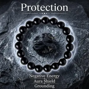 Natural Stone Pure Black Obsidian 8MM Bracelet for Girls Boys Exquisite Trendy Stack Bangle Crown Sacral Chakra Christmas Gift