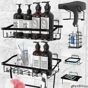 Shower Caddy 7 Pack Adhesive Shelf Organizers for Bathroom Kitchen Storage No Drilling Large Capacity Stainless Steel Home Organizer