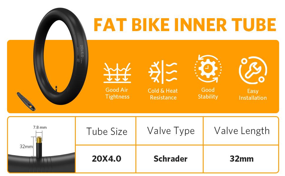 OUXI 20x4.0 Puncture-Resistant Folding Fat Tire Tube - Heavy-Duty Butyl Rubber, Seamless Fit, Directional Tread Replacement for MTB, Ebike Mountain Bike Components & Parts, Knobby Tire Components & Parts, Fat Tire Components & Parts tiktokshopbacktoschool