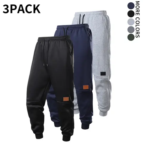Men's Stylish Fleece Lined Jogger Pants - Elastic Waist with Drawstring, Soft Warm Fabric, Trendy Casual Streetwear, Patch Decor Detail for Adult Men, Great for Daily Workout, Casual Hangouts & City Walking