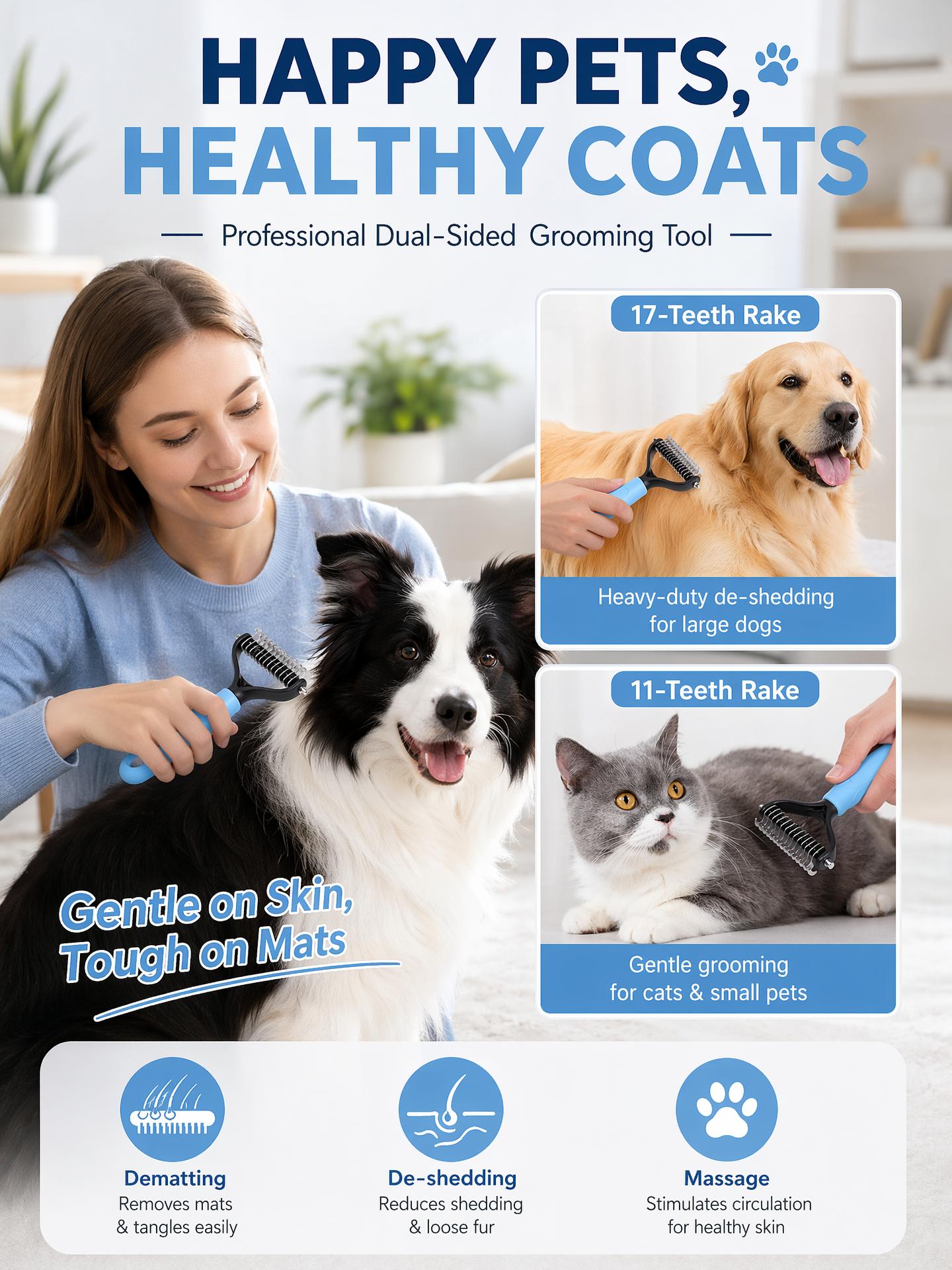 Pet Grooming Brush - Double Sided Shedding and Dematting Undercoat Rake Comb for Dogs and Cats, No More Nasty Shedding or Flying Hair Pet Grooming Brush - Double Sided Shedding and Dematting Undercoat Rake Comb for Dogs and Cats, No More Nasty Shedding or Flying Hair
