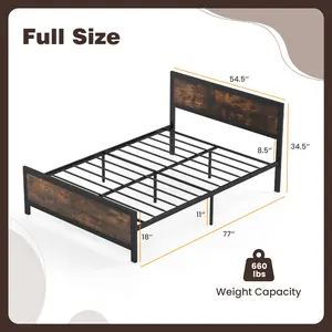 COSTWAY - Metal Bed Frame with Headboard and Footboard-Full Size