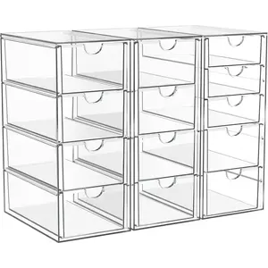 Acrylic Organizer with 13 Drawers, Bathroom Counter Organizer, Acrylic Organizers, Desk Organizer, Office Supplies, Storage Drawers For Cosmetics, Pencils, Coffee, etc 3 Pack
