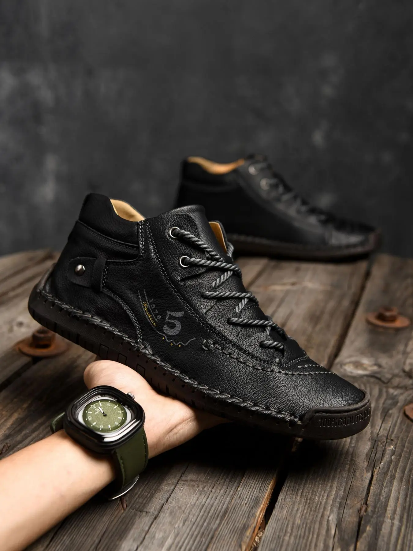 2024 Stylish Classic Ankle Work Boots for Men, Comfort Pu Leather Ankle Boots, Boy Vintage Matching Fashionable Lace Up Design Round Toe Walking Shoes