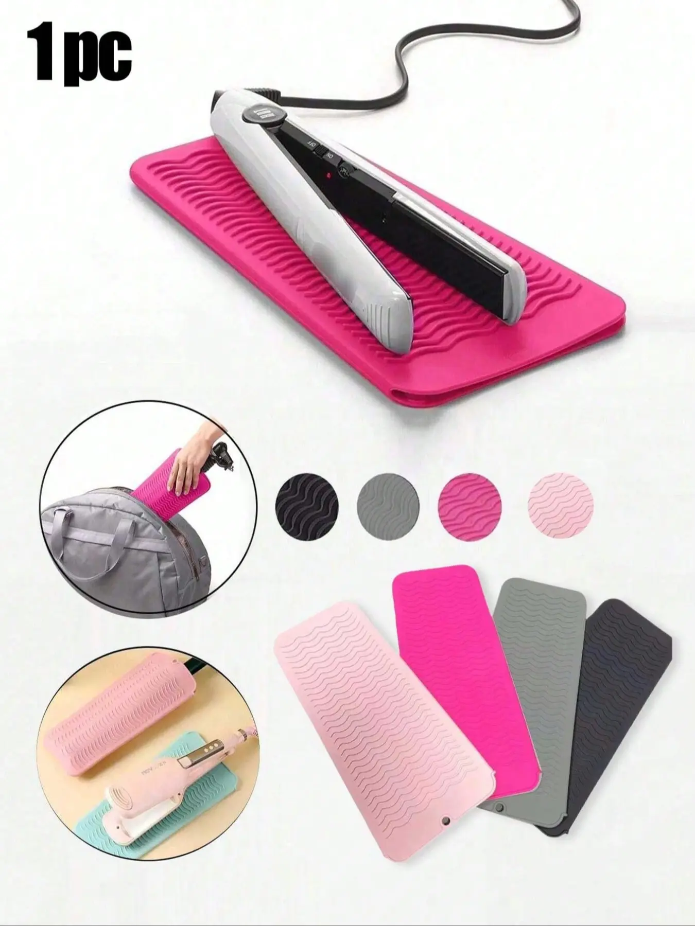 Silicone Heat Resistant Mat, Air Bangs Curling Artifact, Non-Slip High Temperature Silicone Placemats Bowl Mats, Hair Straightener And Curling Iron Heat-Resistant Mat For Storage And Travel, Hot Styling Tool, Portable, Hair Care Styling