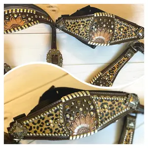 Dark Leather Gold Sunflower Leopard Bronc Halter