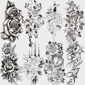 8 Pieces Waterproof Temporary Tattoo Stickers, Rose Snake Butterfly Floral Designs, Body Fake Tattoos, Arm Leg Body Art Tattoos for Men Women