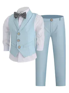 Boys Preppy Style 3-Piece Suit Set Vest + Trousers + Bow Tie Minimalist Premium Silhouette 4 Colors for Different Styles Ideal for Primary School Grad Photos School Events No Shirt Included--21157