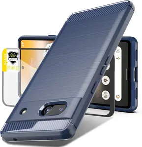 Phone Case for Google Pixel 7A Case, Pixel 7a Case with Tempered Glass Screen Protector, Slim Thin Soft TPU Protective Case, Full-Body Shockproof Drop Protection Phone Cover for Pixel 7A (LS-Navy)