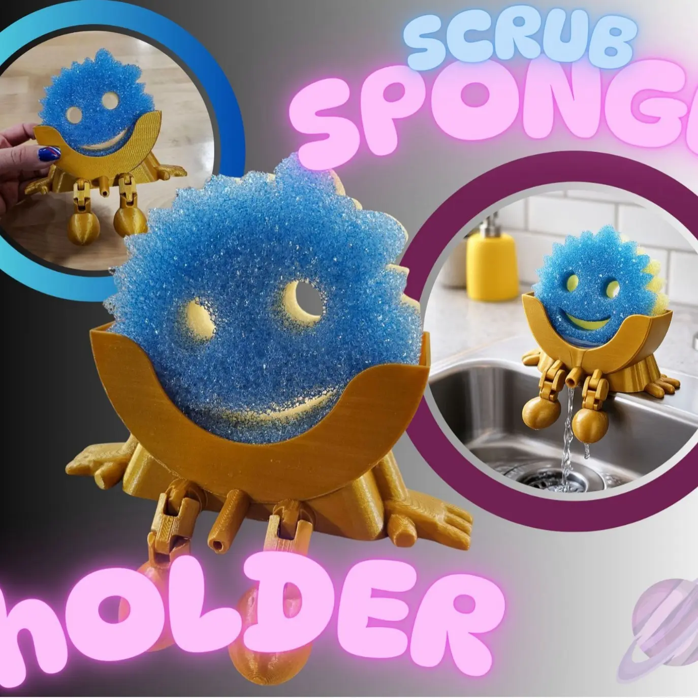 Cute Cartoon Design Sponge Holder Rack, Durable Kitchen Organizer Storage Shelf, Fun & Functional Sink Accessory
