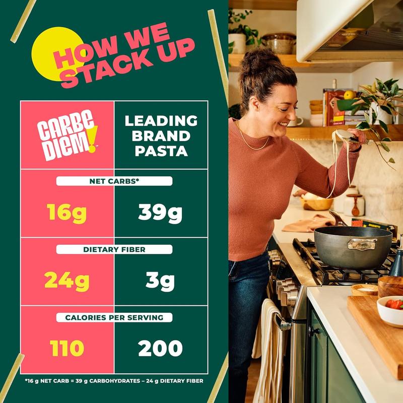 Carbe Diem!, Fettuccine, Lower Net Carb Pasta with Traditional Flavor & Texture, 8 grams of Protein, 55% Fewer Net Carbs & Only 110 Calories Per Serving, Pack of 3