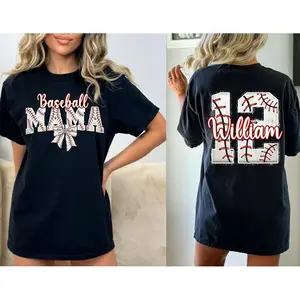 Custom Baseball Mama Bow Tshirt, Baseball Family Shirt, Mothers Day Gift