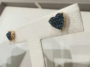 14K Gold Natural Blue Diamond Heart Stud Earrings.