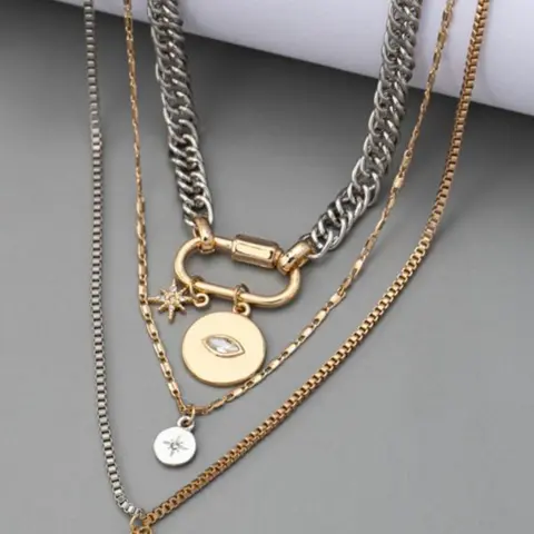 【Black Friday】Metal Layered Non-Tarnish Necklace, Trendy Eye Pendant Stacking Necklace for Women, Fashionable and Versatile Dainty Layering Jewelry, Suitable for Daily Wear & Back-to-School Season, Jewelry Accessories, Fashionable Accessory