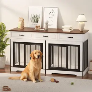 70.8'' Large Dog Crate Furniture for 2 Dogs, Chew-Resistant Dog Kennel with 3 Drawers, Decorative TV Stand, Pet Cage House Side End Table