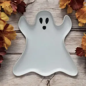 Stoneware Ghost Shaped Plate - Matte White & Black - 8-1/2-in