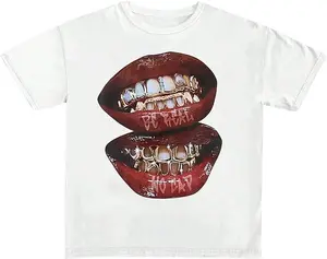 Verdusa Women's Lips Print Graphic Tees Short Sleeve Y2k Tops T Shirts 2000s Clothing Streetwear