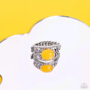Paparazzi Earthy Embellishment Ring - Yellow Stone & Silver Band with Butterfly Accents & Stretch Fit