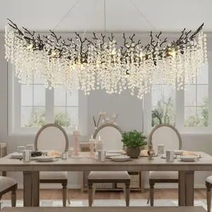 Modern Crystal Black Chandelier, Large Rectangular Oval Tree Branch Crystal Chandeliers for Dining Room, Flush Mount K9 Crystal Chandeliers, for Kitchen Island,Dining Room