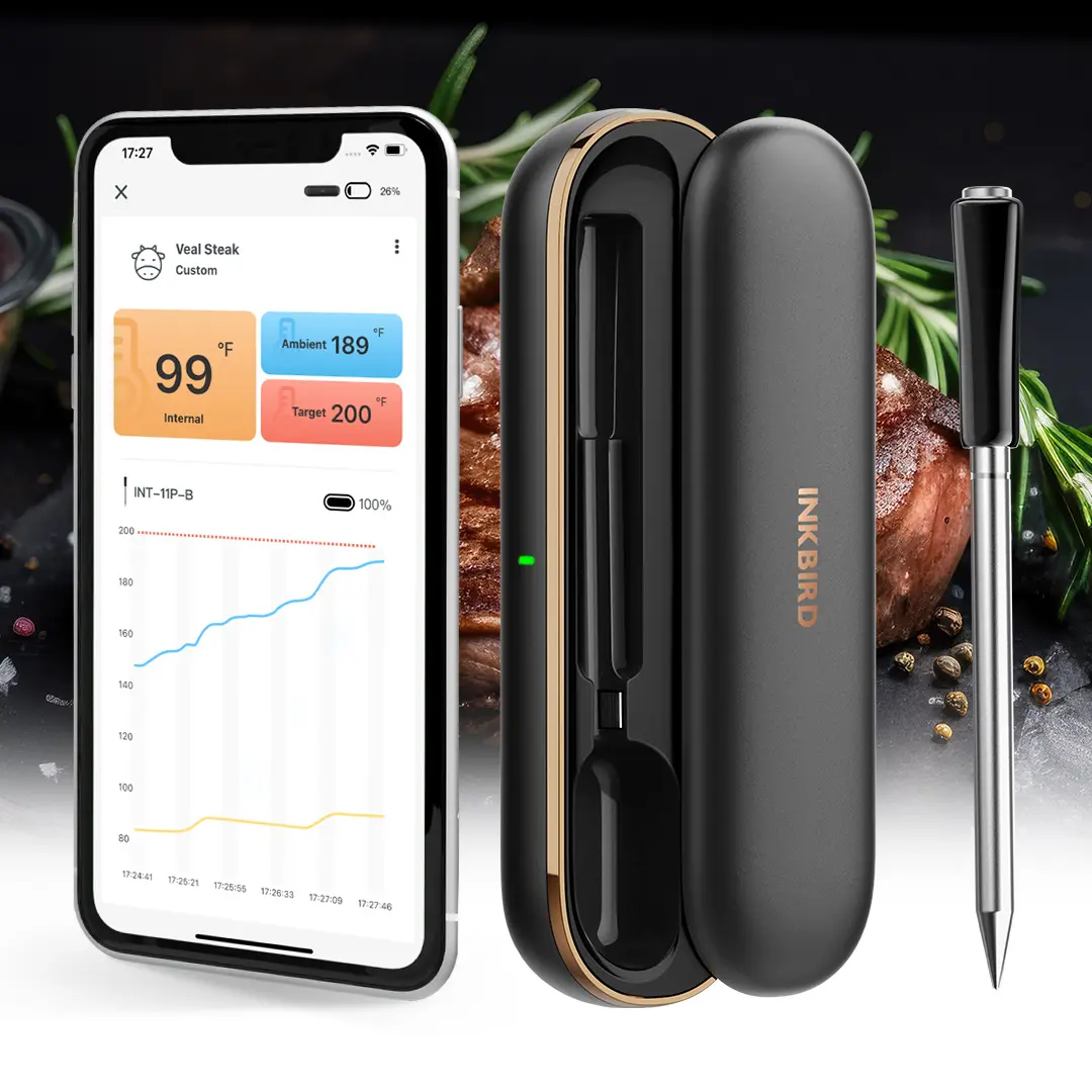 INKBIRD meat thermometer, Bluetooth Wireless thermometer, waterproof, temperature alarm,for barbecue,kitchen utensils,Grill Cooking Stainless Steel-or barbecue-tiktokshopstockup