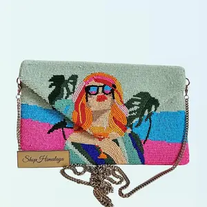 Tropical Party Crossbody Bag , "Miami Glare" Hand-Beaded Clutch, Retro 80s Inspired Lady