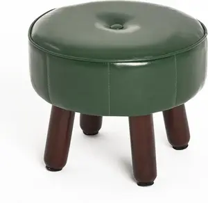 13in Small Foot Stool Ottoman, Round Faux Leather Foot Rest for Couch, Under Desk Pouf Footstool Footrest with Non-Skid Rubber  for Ling Room, Bedroom, 13''L x 13''W x 10.2''H, Green
