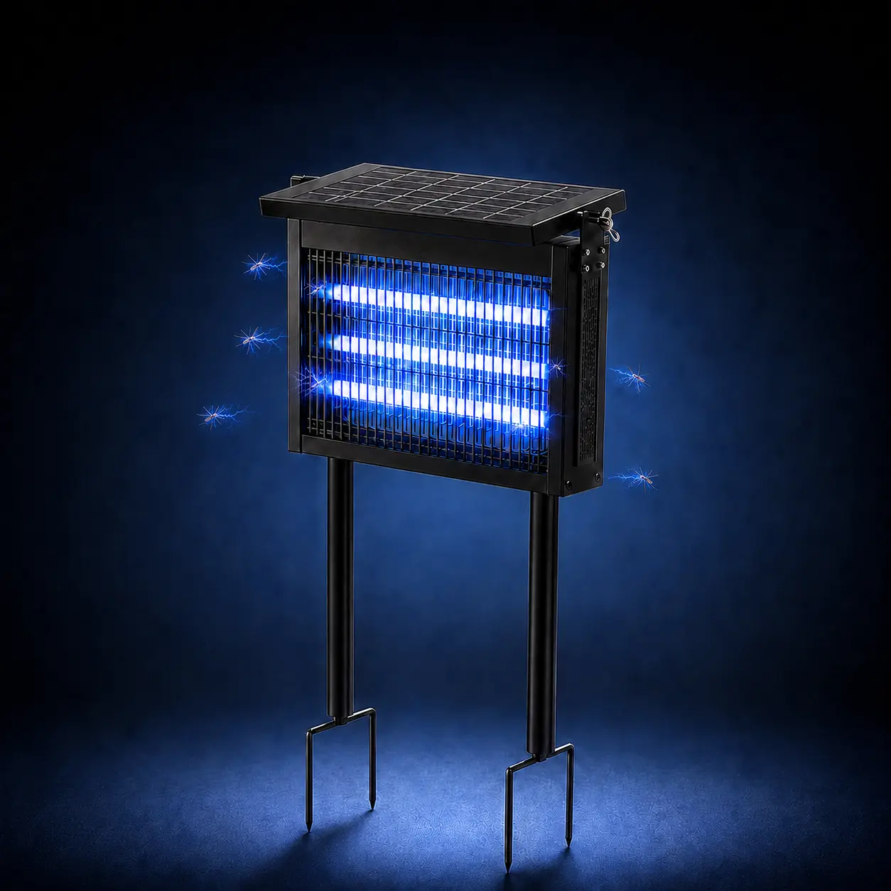 Solar Outdoor Bug Zapper with 3 UV Light Tubes, Cordless Rechargeable Weather-Resistant Insect Control Light with Ground Stakes for Patio, Yard, Garden and Camping