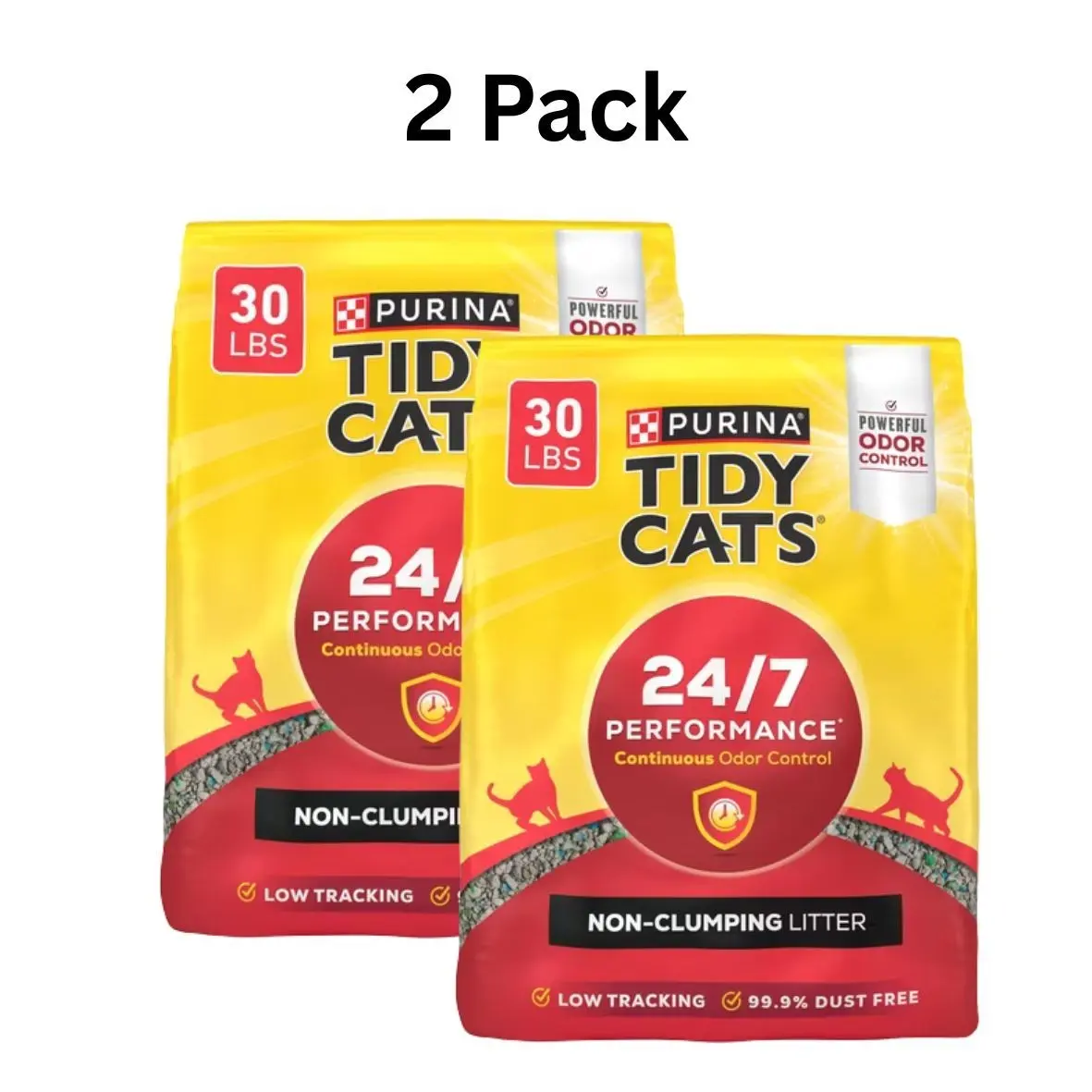 Tidy Cats 24/7 Performance Non-Clumping Cat Litter, Odor Control Formula, 30 lb, 2-Pack