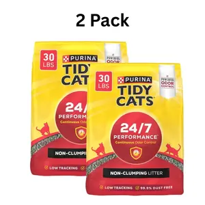 Tidy Cats 24/7 Performance Non-Clumping Cat Litter, Odor Control Formula, 30 lb, 2-Pack
