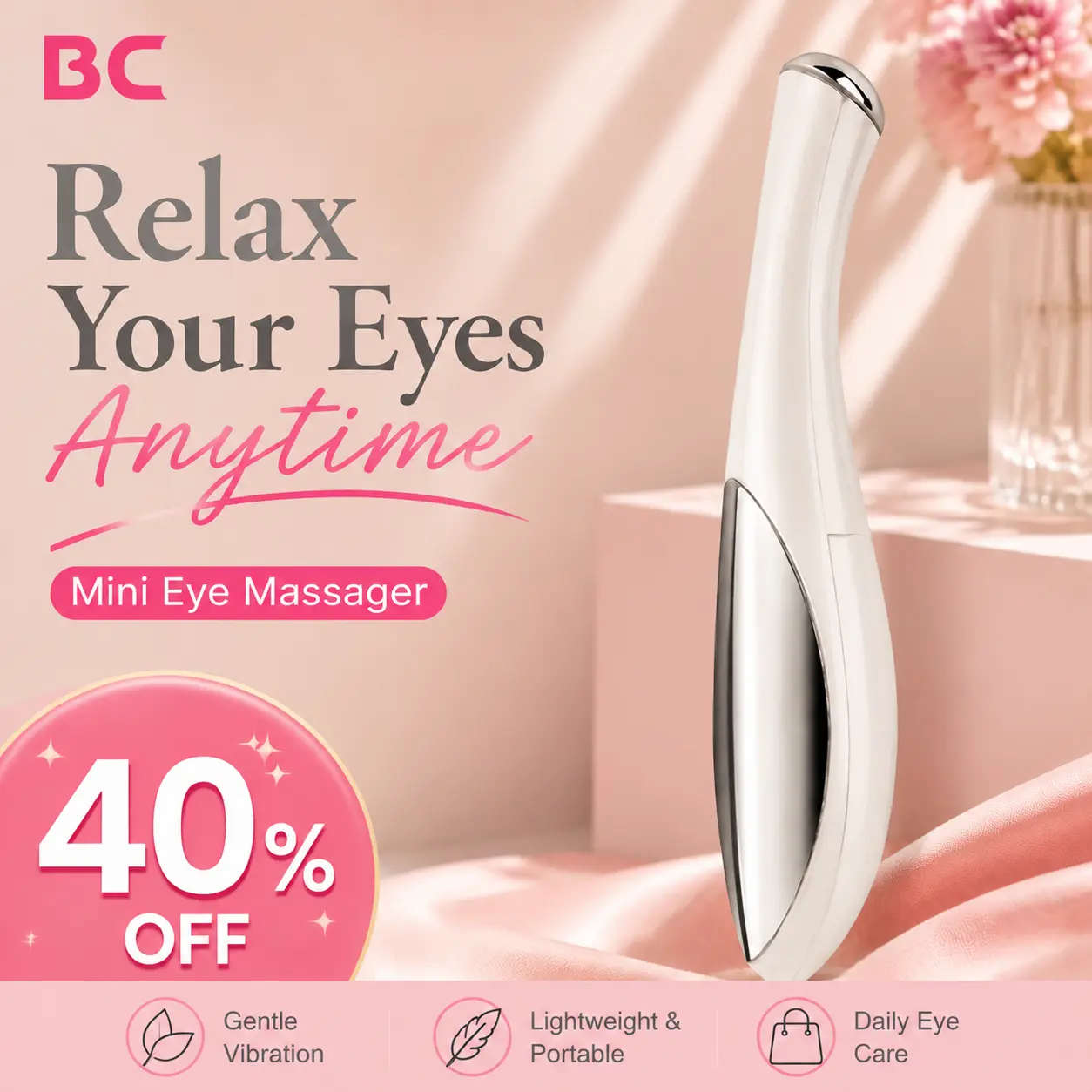 Mini Eye Massager Pen, Gentle Vibration Eye Care Tool with AAA Battery, Portable Under Eye Massage Device for Relaxation, Beauty Routine, Travel and Daily Self Care