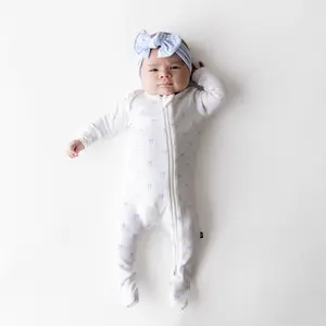 Pointelle Zippered Footie in Sweet Blue Bow