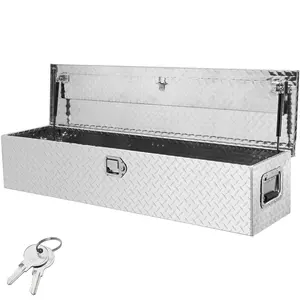 VEVOR Heavy Duty Aluminum Truck Bed Tool Box, Diamond Plate Tool Box with Side Handle and Lock Keys, Storage Tool Box Chest Box Organizer for Pickup, Truck Bed, RV, Trailer, 48x15x15, Silver