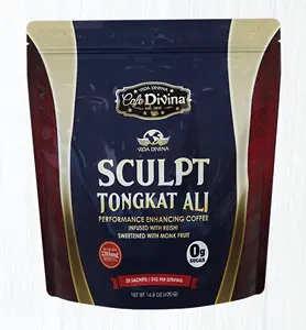 Café Divina Sculpt Tongkat Ali Performance Enhancing Coffee Infused with Reishi Sweetened with Monk Fruit 210mg Reishi Spores 20 Sachets