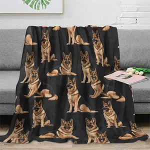 1pc German Shepherd Print Flannel Throw Blanket - All Season Cozy Polyester Digital Print, Lightweight 250-300gsm, Perfect Gift for Dog Lovers, College Style, Suitable for Any Occasion-280GSM
