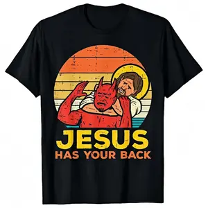 HAGBDH 100% Cotton Jesus Has Your Back Jiu Jitsu Retro Christian Men Women Kids T-Shirt