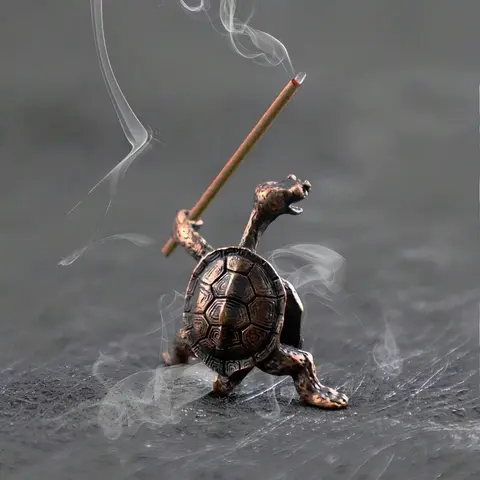 Bronze Color Incense Burner Turtle Ornament, Incense Holder, Kung Fu Style, Creative Home Decor Craft, Meditation Aromatherapy Accessories, Home Scent