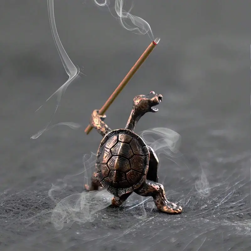 Bronze Color Incense Burner Turtle Ornament, Incense Holder, Kung Fu Style, Creative Home Decor Craft, Meditation Aromatherapy Accessories, Home Scent
