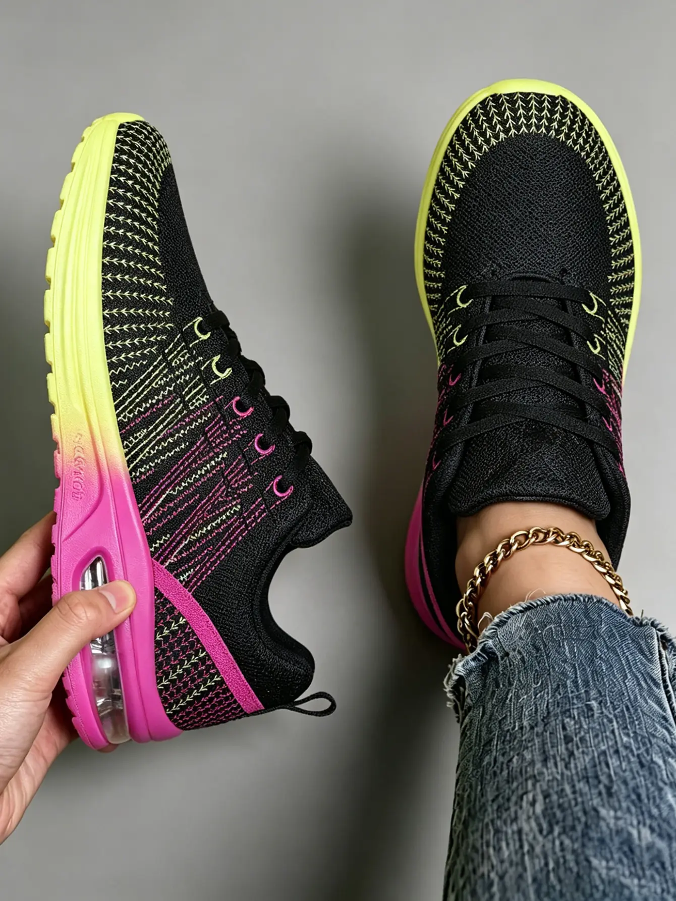 Women's Sneakers - Gradient Knit Fabric Platform Padded Shoes with Air Cushion, Lightweight Affordable Lace-Up Athletic Running Shoes for Gym/Walking, Sporty Chic Casual Trainers
