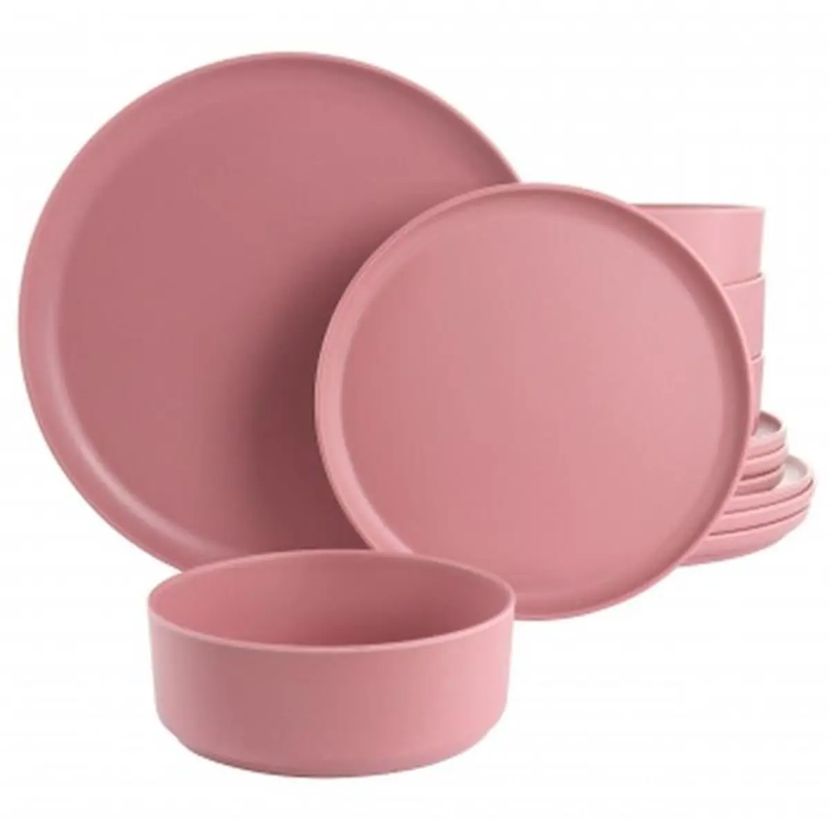 Crest Kids 12-Piece Round Melamine Dinnerware Set - Shatterproof Canyon Crest Pink Tableware with Plates & Cutlery (Gibson Home Collaboration)