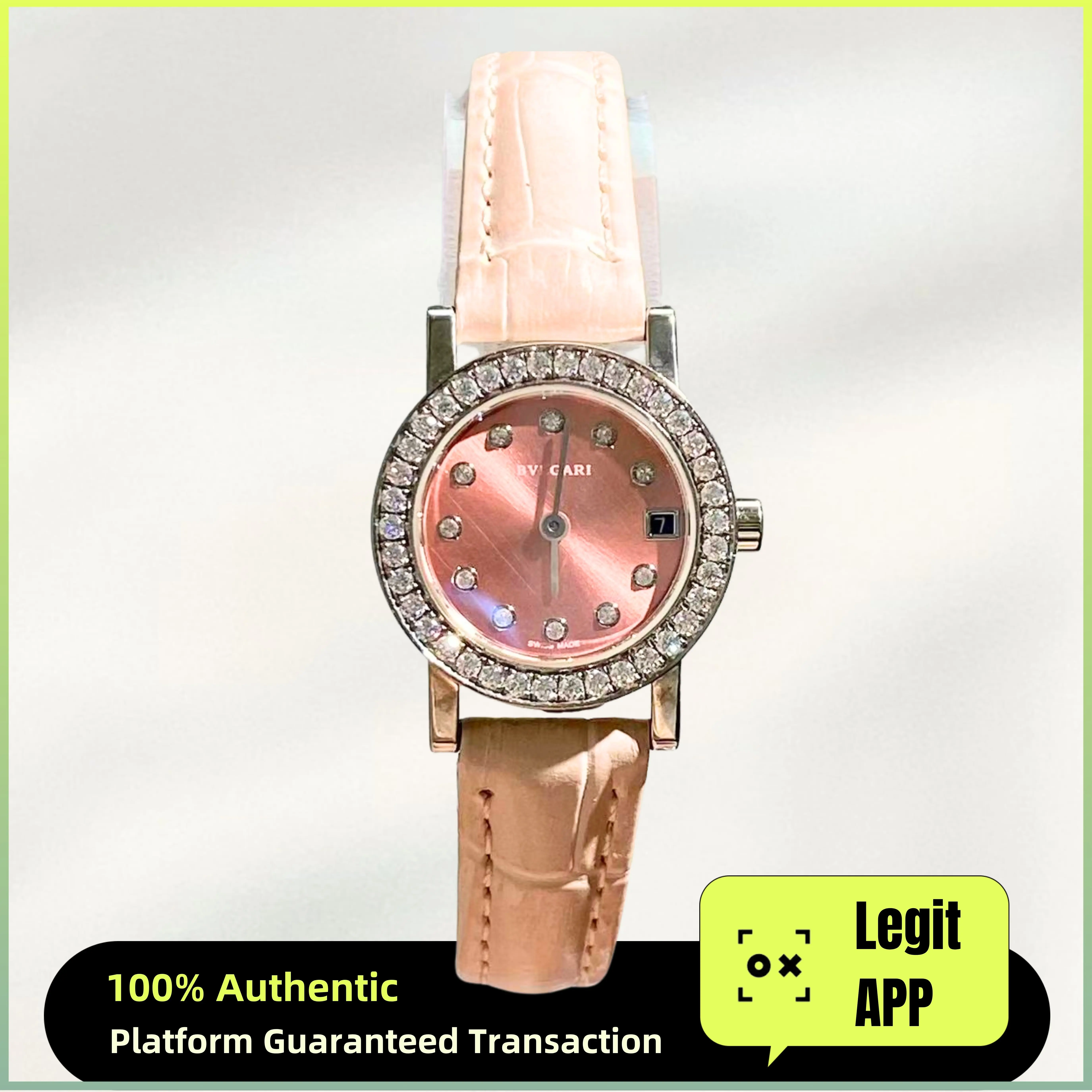 BVLGARI 23mm Stainless Steel Quartz Watch with Customized Pink Dial and Aftermarket Diamond-Set Bezel 13518044