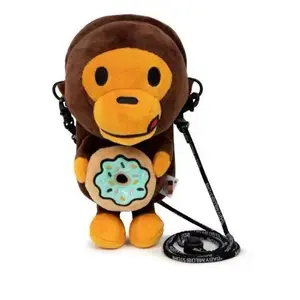 Cute Monkey Plush Toy Backpack – Soft Stuffed Animal Doll with Donut Fun Collectible Gift for Kids Teens