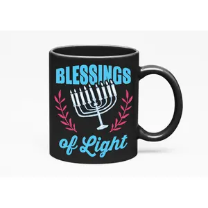 Blessings Of Light. Jewish Holidays, Black 11oz Ceramic Mug