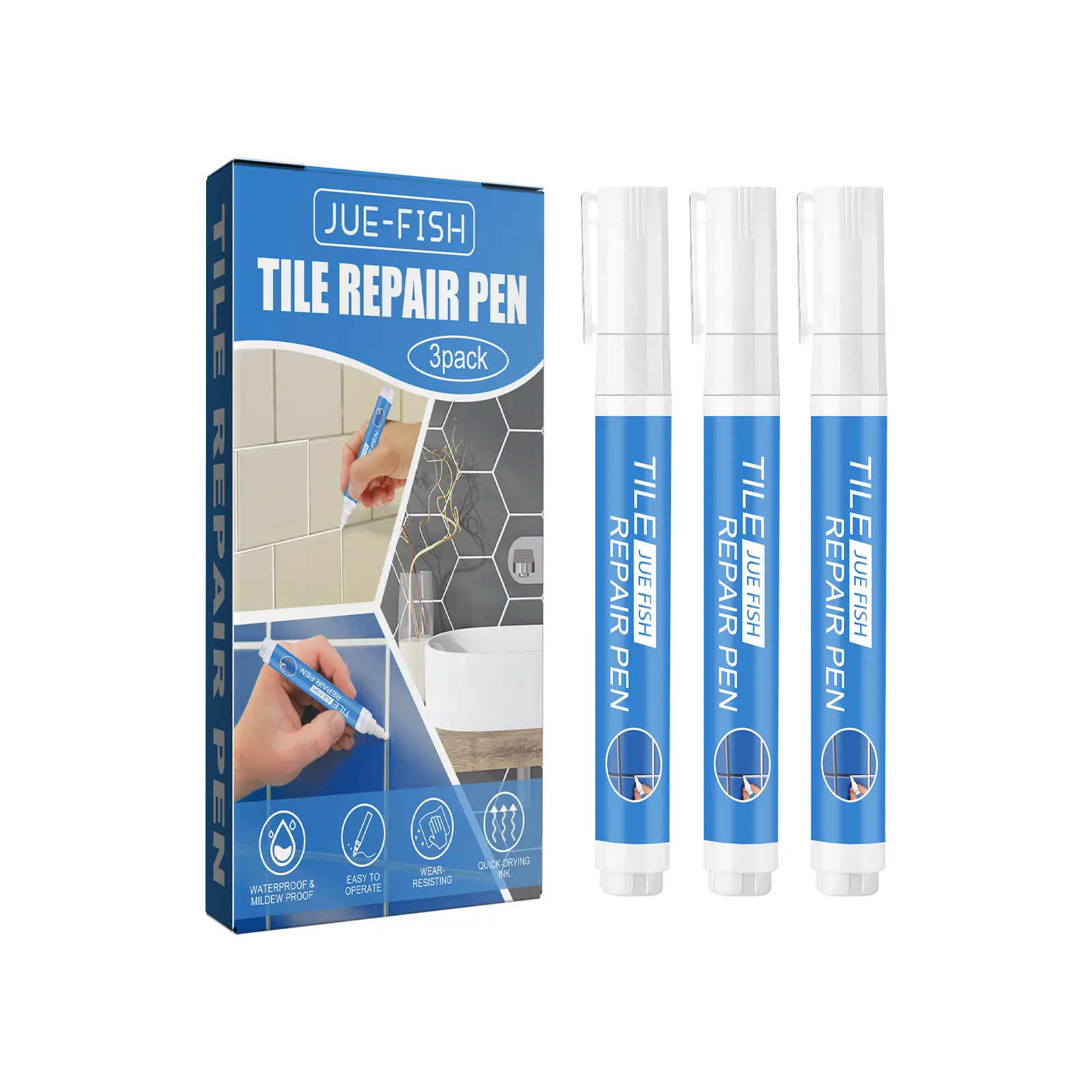 Tile Repair Marker Pen – 3-Pack Waterproof & Anti-Mold Grout Pen for Bathroom & Floor Tiles, Fills and Beautifies Tile Gaps, Prevents Mildew, Restores Worn or Discolored Grout, Easy DIY Home Tile Repair & Renovation