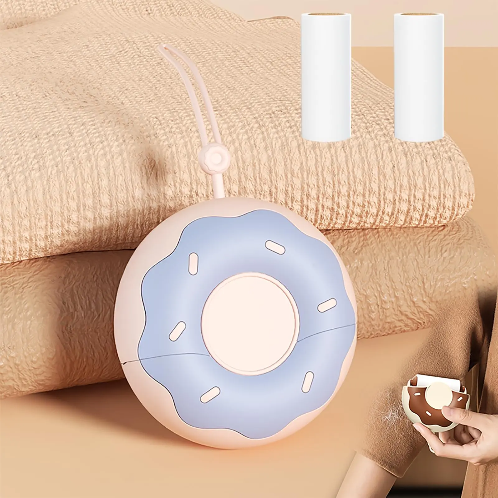Portable Donut Shape Portable Lint Remover Roller, Reusable Mini Lint Roller, Pet Hair Remover for Clothes