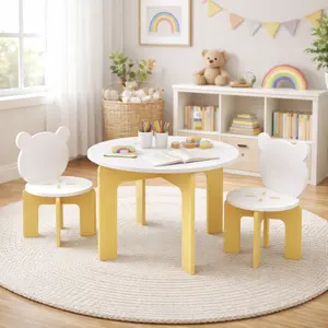 Kids Table and Chair Set, 3-Piece Toddler Table with 2 Chairs, Cute Bear-Back Chairs, Sturdy Wooden Activity Table Set for Kids, Playroom, Bedroom, Preschool