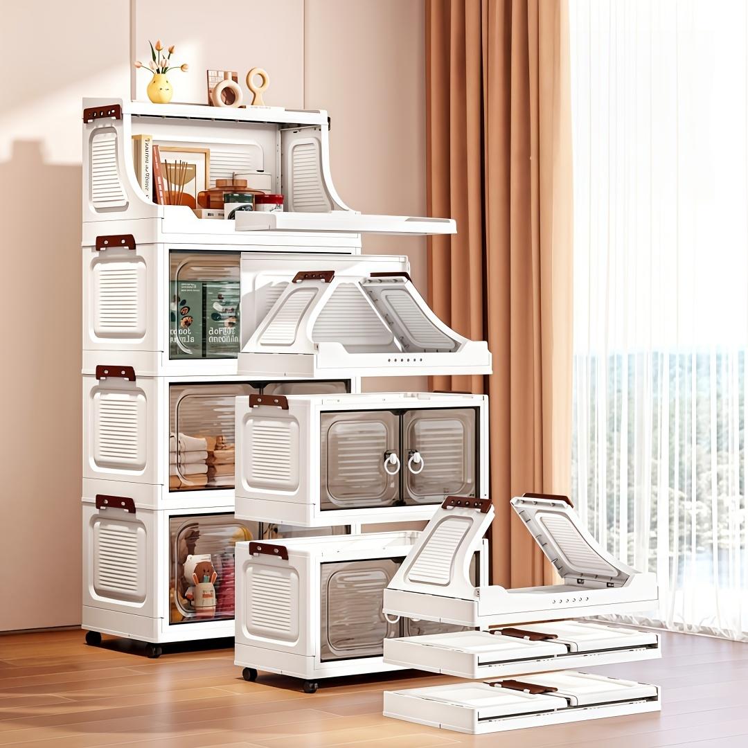 Portable and installation-free, space-saving, easy-to-assemble, stackable storage bins with lids; large-capacity folding storage cabinets with double doors; 2/3/4/5-tier storage cabinets with casters; ideal for dorms, homes, and office storage