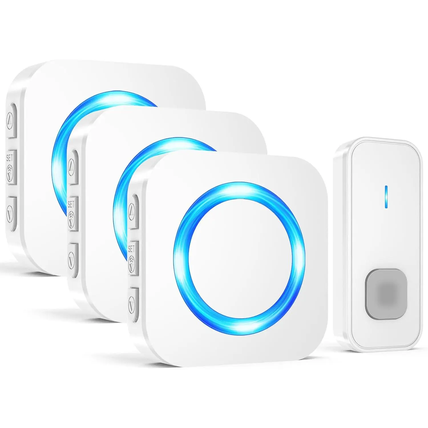 Doorbell,  Doorbell Operating at 1300-ft Range with 55 Ringtones 5 Volume Levels and Mute Mode LED Flash,1 Transmitter/Push Button+3 Receivers Door Bells for  Classroom(White)